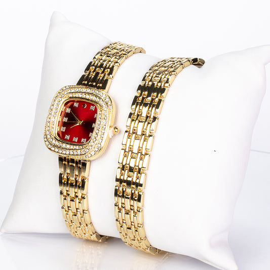 Reloj de Aleación Bañado en Oro con Rubí y Cristal Emporia® Blanco ( Pulsera )