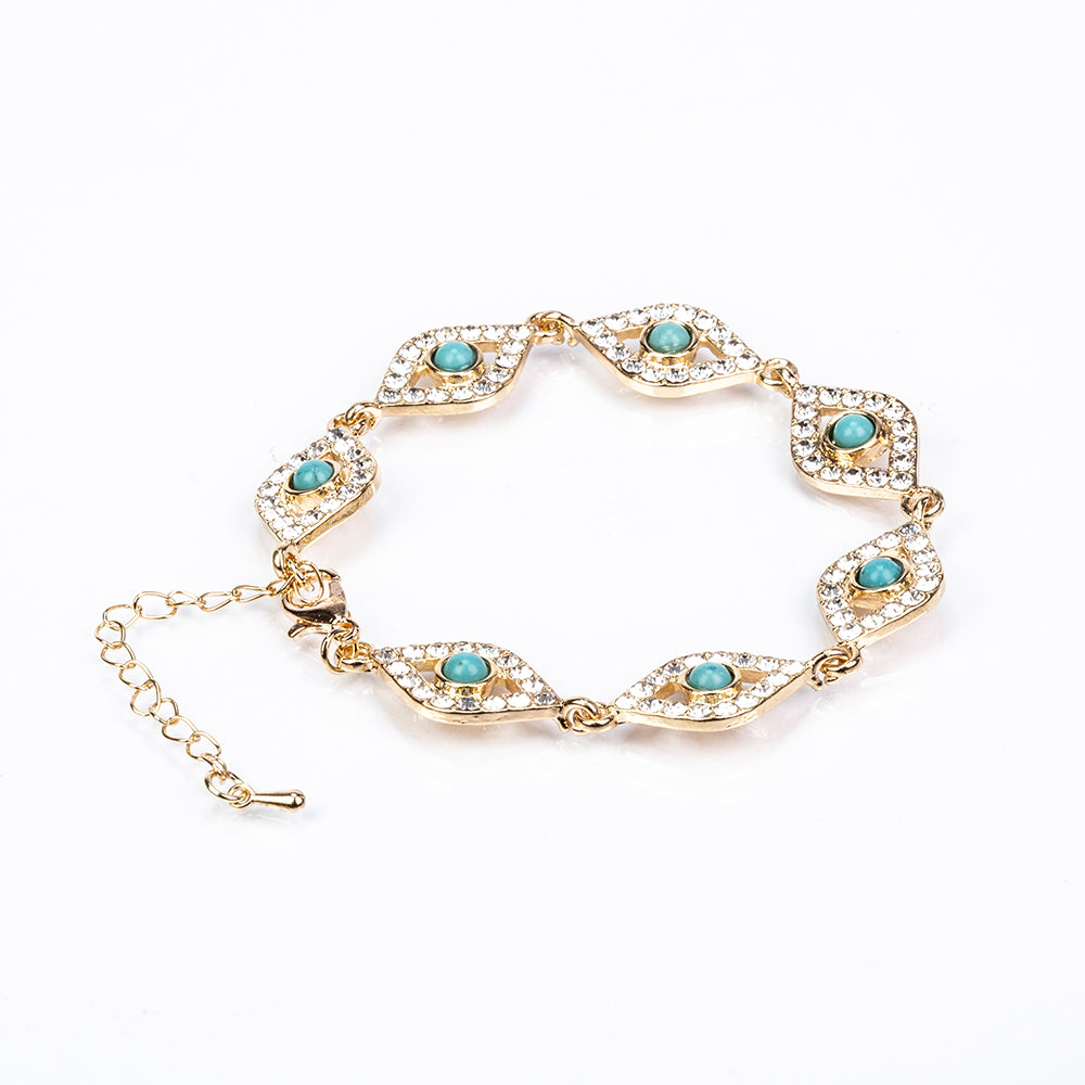 Conjunto de Aleación Bañado en Oro con Turquesa y Cristal Emporia® Blanco ( Collar +Pulsera ) 2 