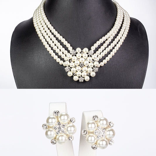 Conjunto de Aleación Bañado en Oro con Perla de cristal y Cristal Emporia® Blanco