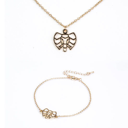 Conjunto de Aleación Bañado en Oro ( Collar +Pulsera )