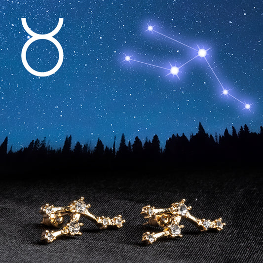 Tauro Pendientes de Aleación Bañado en Oro con Cristal Emporia® Blanco