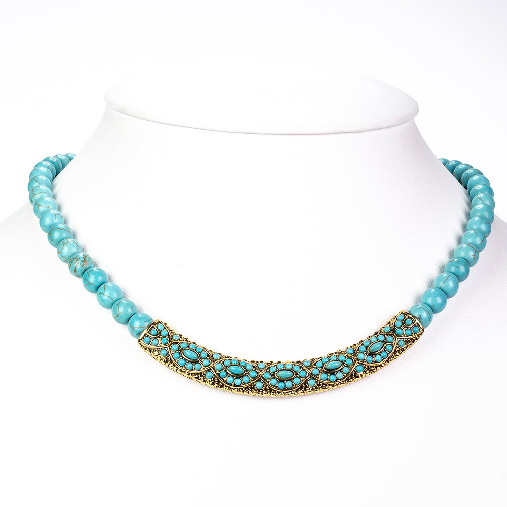 Collar de Aleación Bañado en Oro con Turquesa 1 