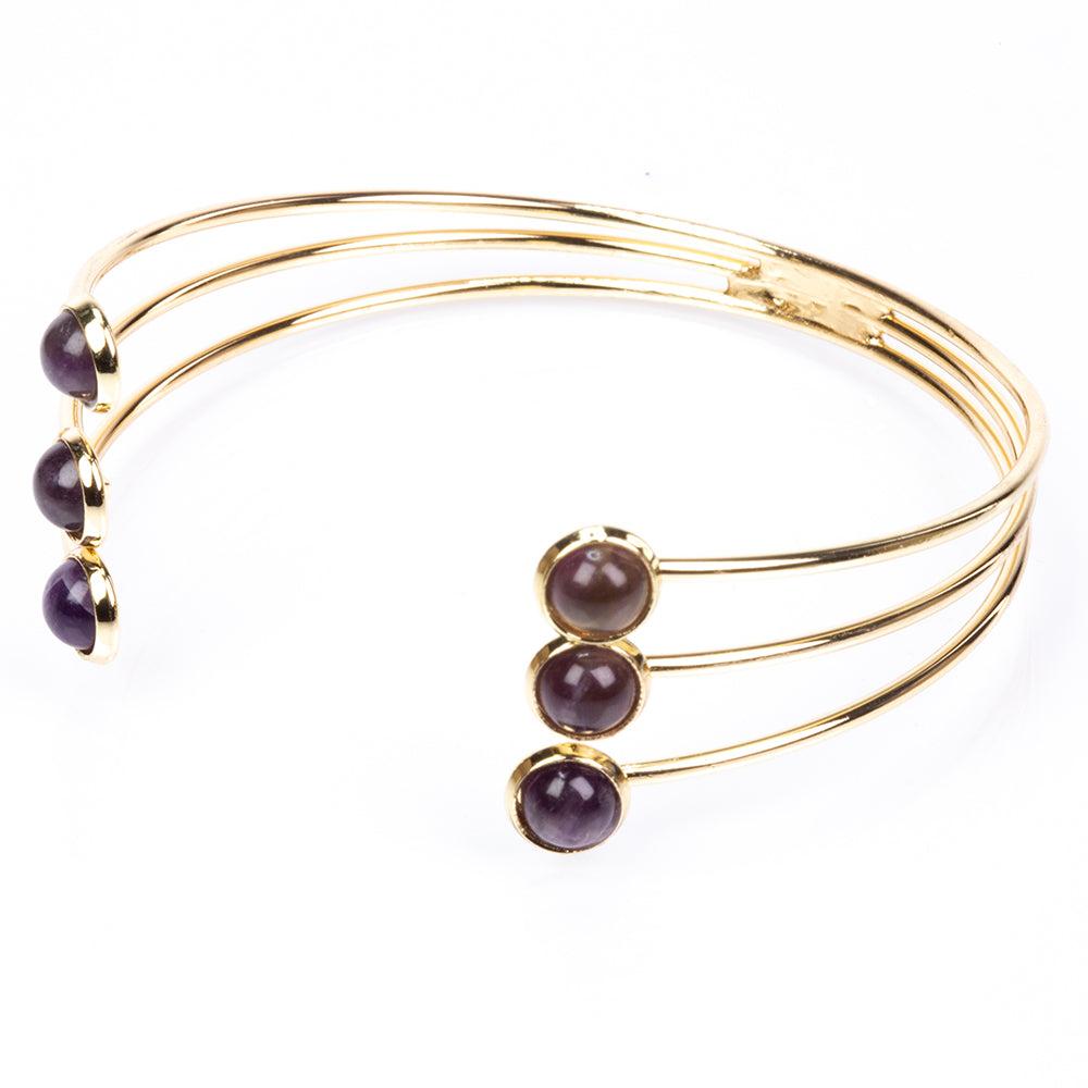 Pulsera de Aleación Bañado en Oro con Amatista