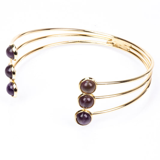 Pulsera de Aleación Bañado en Oro con Amatista