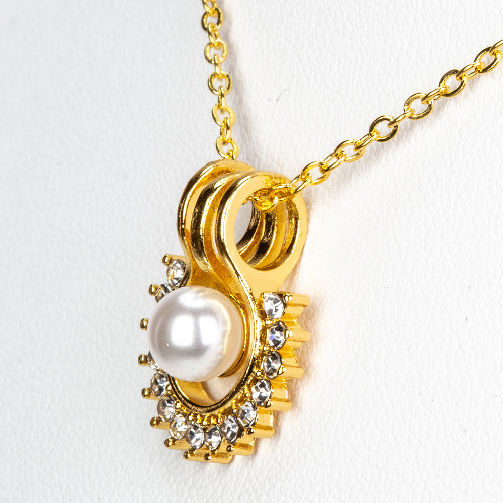 Conjunto de Aleación Bañado en Oro con Perla blanca de agua dulce y Cristal Emporia® Blanco ( Collar +Pendientes +Colgante ) 5 