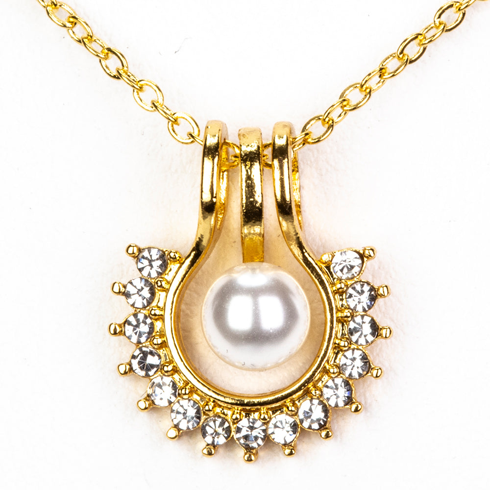 Conjunto de Aleación Bañado en Oro con Perla blanca de agua dulce y Cristal Emporia® Blanco ( Collar +Pendientes +Colgante ) 6 