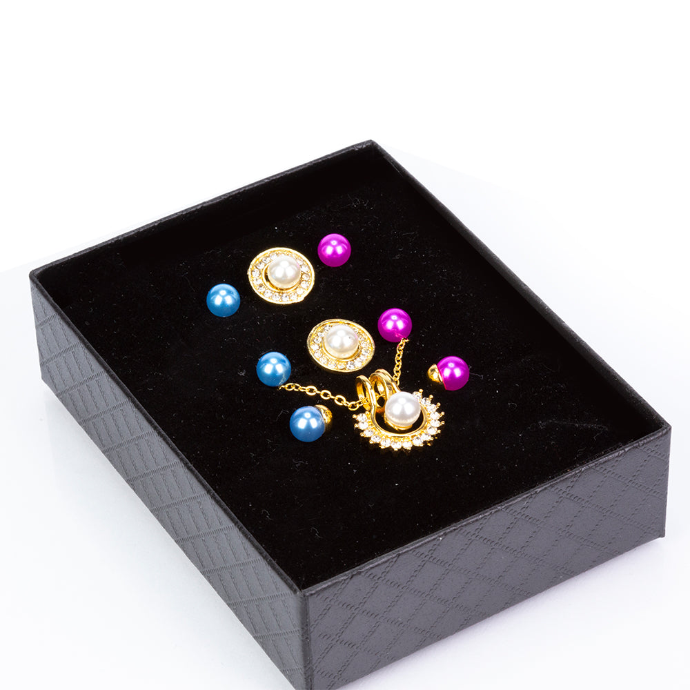 Conjunto de Aleación Bañado en Oro con Perla blanca de agua dulce y Cristal Emporia® Blanco ( Collar +Pendientes +Colgante ) 1 