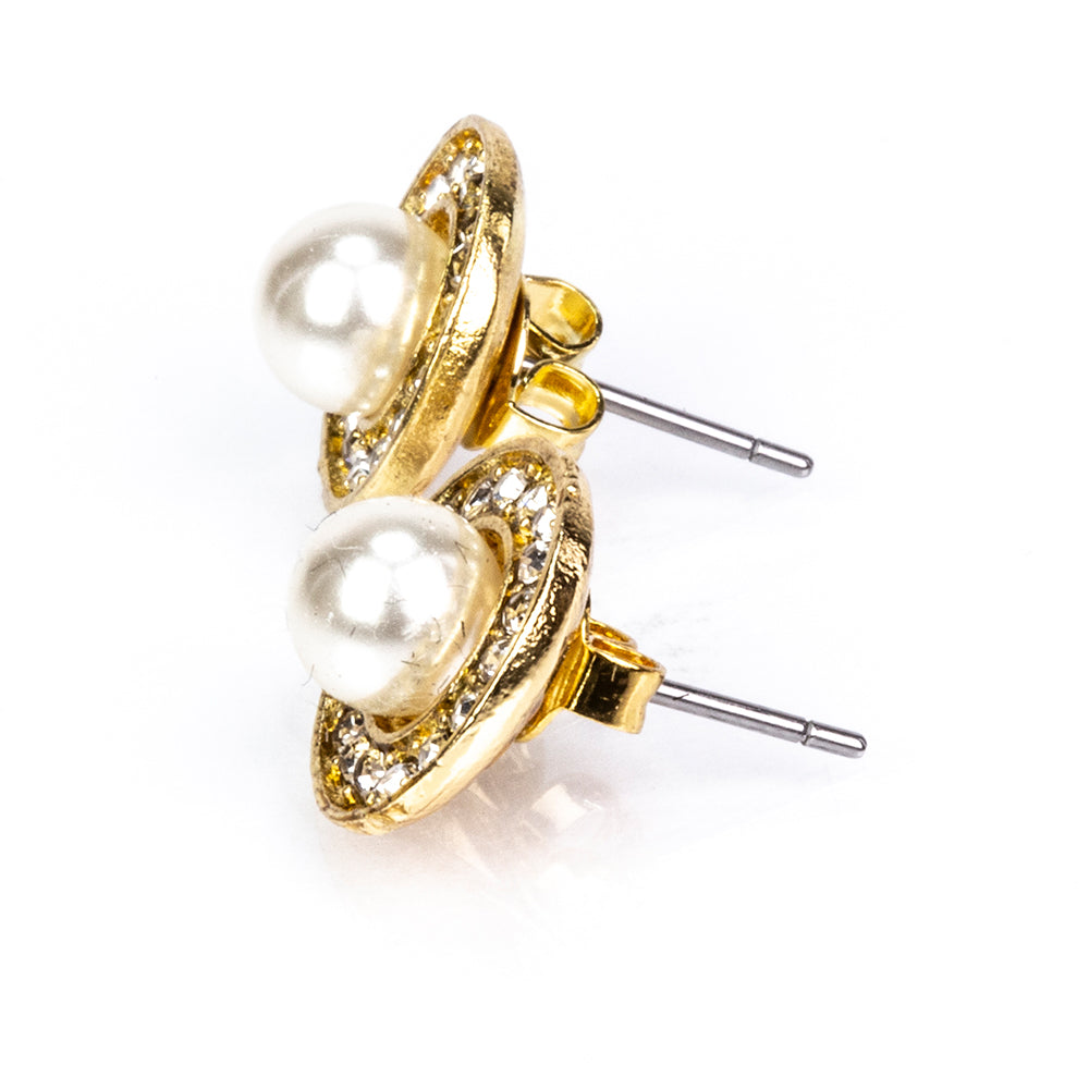 Conjunto de Aleación Bañado en Oro con Perla blanca de agua dulce y Cristal Emporia® Blanco ( Collar +Pendientes +Colgante ) 11 