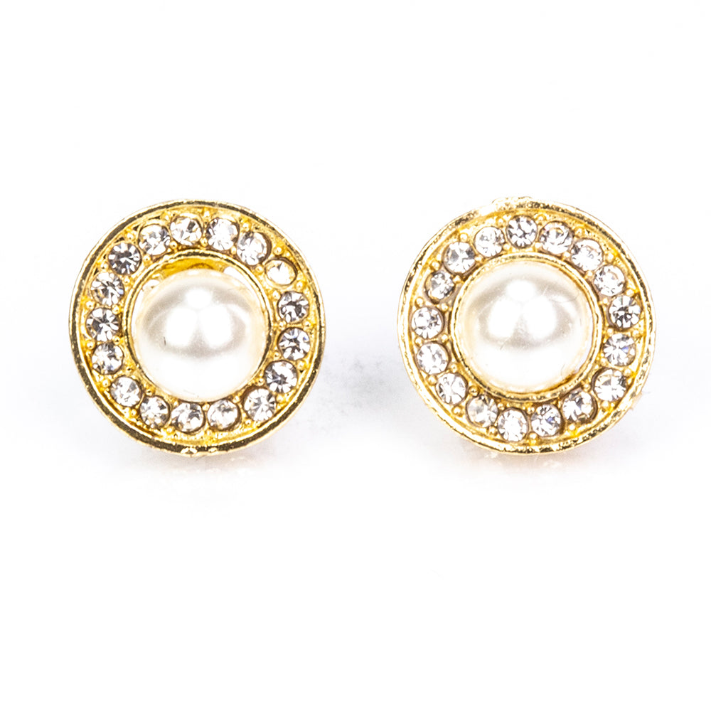 Conjunto de Aleación Bañado en Oro con Perla blanca de agua dulce y Cristal Emporia® Blanco ( Collar +Pendientes +Colgante ) 13 
