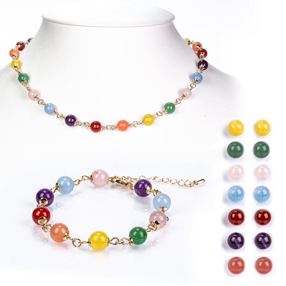 Conjunto de Aleación Bañado en Oro con Ágata Roja y Amatista ( Collar +Pendientes +Pulsera ) 1 