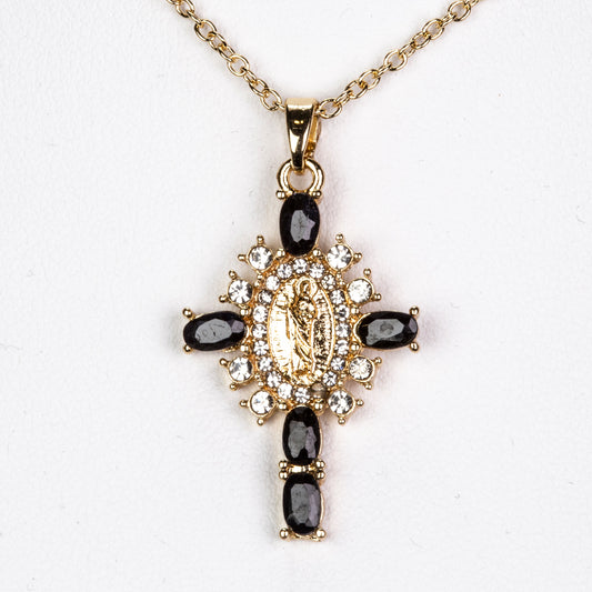 Cruz Collar de Aleación Bañado en Oro con Zafiro y Cristal Emporia® Blanco ( Collar +Colgante )