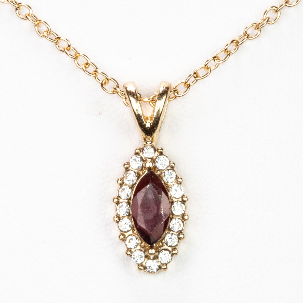 Collar de Aleación Bañado en Oro con Granate y Cristal Emporia® Blanco ( Collar +Colgante ) 1 