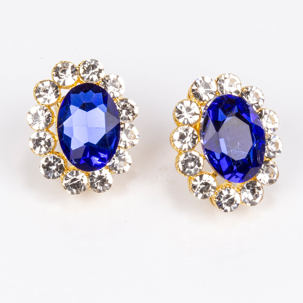 Conjunto de Aleación Bañado en Oro con Cristal Emporia® Azul y Cristal Emporia® Blanco ( Collar +Pendientes )