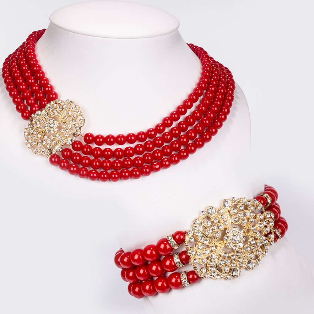 Conjunto de Aleación Bañado en Oro con Cristal Emporia® Blanco ( Collar +Pulsera ) 1 