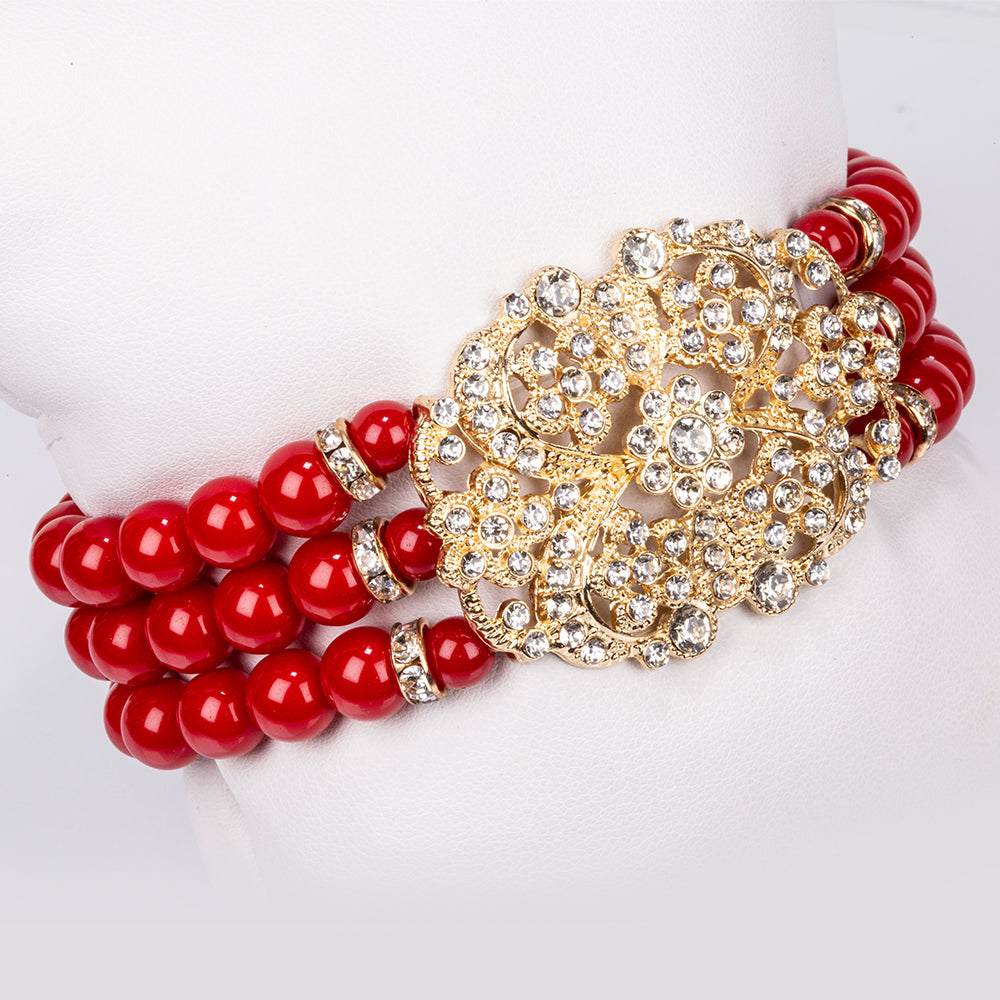 Conjunto de Aleación Bañado en Oro con Cristal Emporia® Blanco ( Collar +Pulsera )