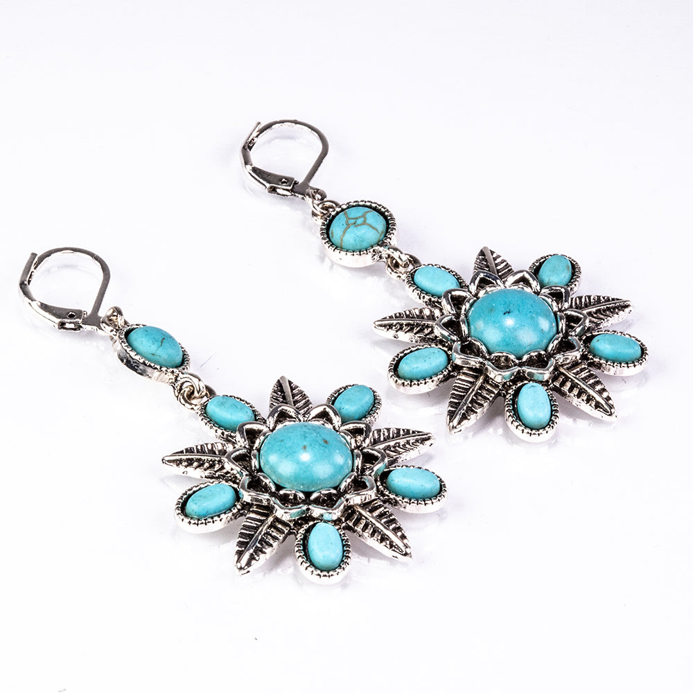 Conjunto de Aleación Bañado en Oro con Turquesa ( Collar +Pendientes ) 2 