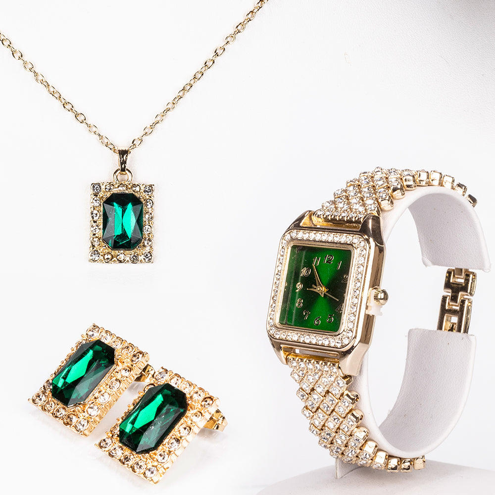 Reloj de Aleación Bañado en Oro con Cristal Emporia® Verde y Cristal Emporia® Blanco ( Collar +Pendientes +Colgante ) 1 