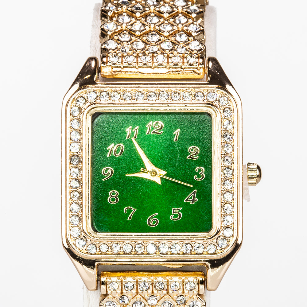 Reloj de Aleación Bañado en Oro con Cristal Emporia® Verde y Cristal Emporia® Blanco ( Collar +Pendientes +Colgante )