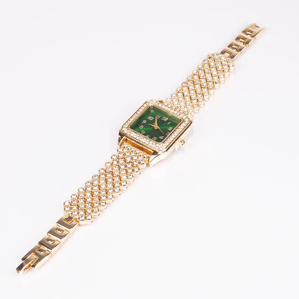 Reloj de Aleación Bañado en Oro con Cristal Emporia® Verde y Cristal Emporia® Blanco ( Collar +Pendientes +Colgante )