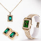 Reloj de Aleación Bañado en Oro con Cristal Emporia® Verde y Cristal Emporia® Blanco ( Collar +Pendientes +Colgante )