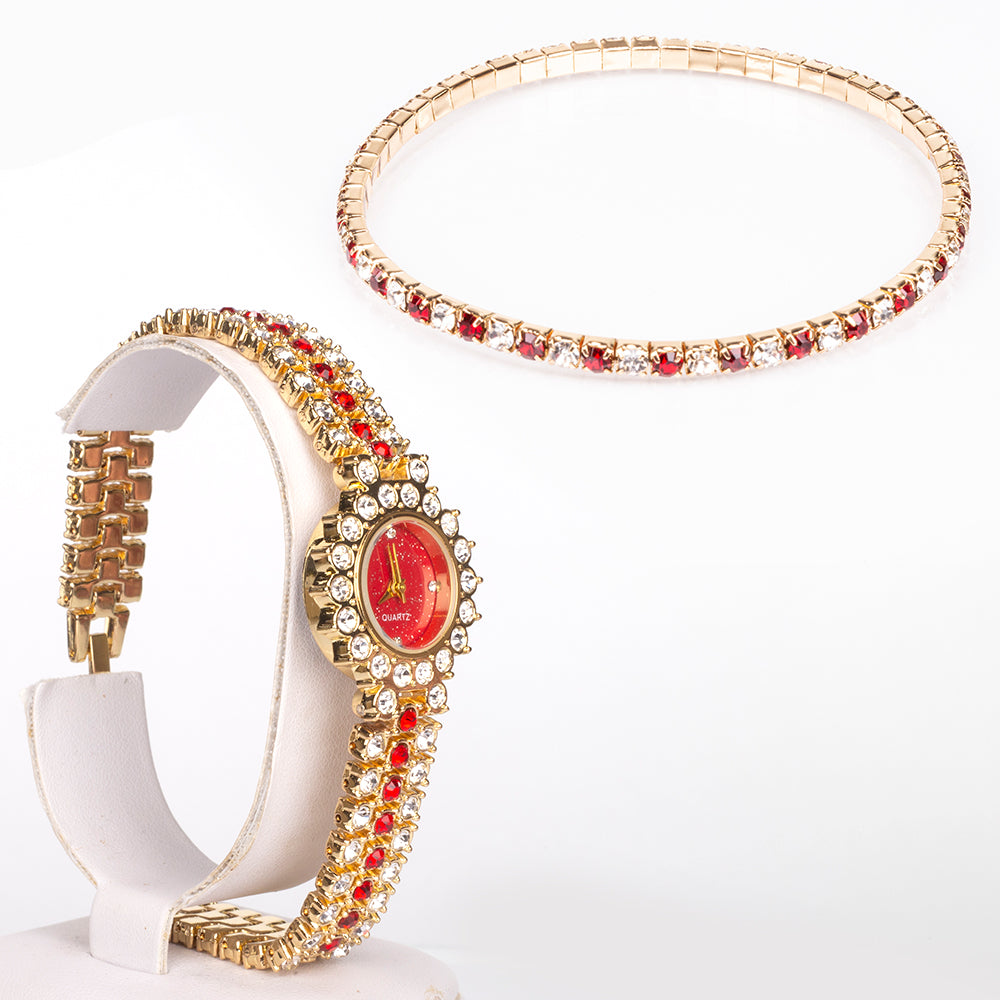Reloj de Aleación Bañado en Oro con Cristal Emporia® Rojo ( Pulsera ) 1 