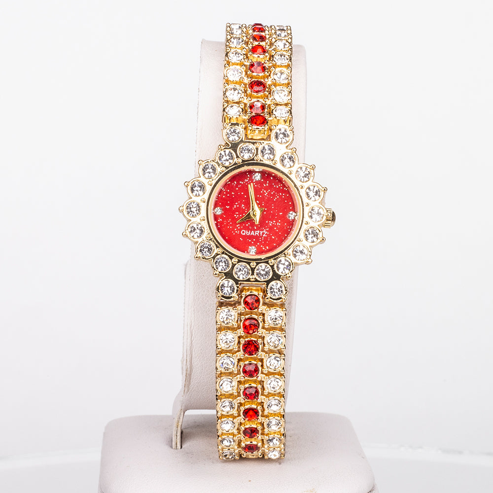 Reloj de Aleación Bañado en Oro con Cristal Emporia® Rojo ( Pulsera ) 3 