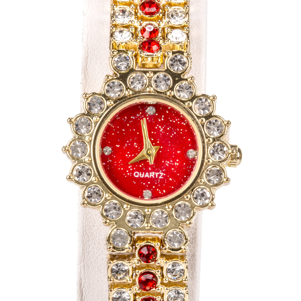 Reloj de Aleación Bañado en Oro con Cristal Emporia® Rojo ( Pulsera )