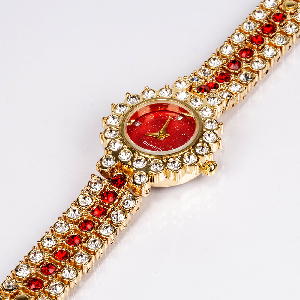 Reloj de Aleación Bañado en Oro con Cristal Emporia® Rojo ( Pulsera ) 6 