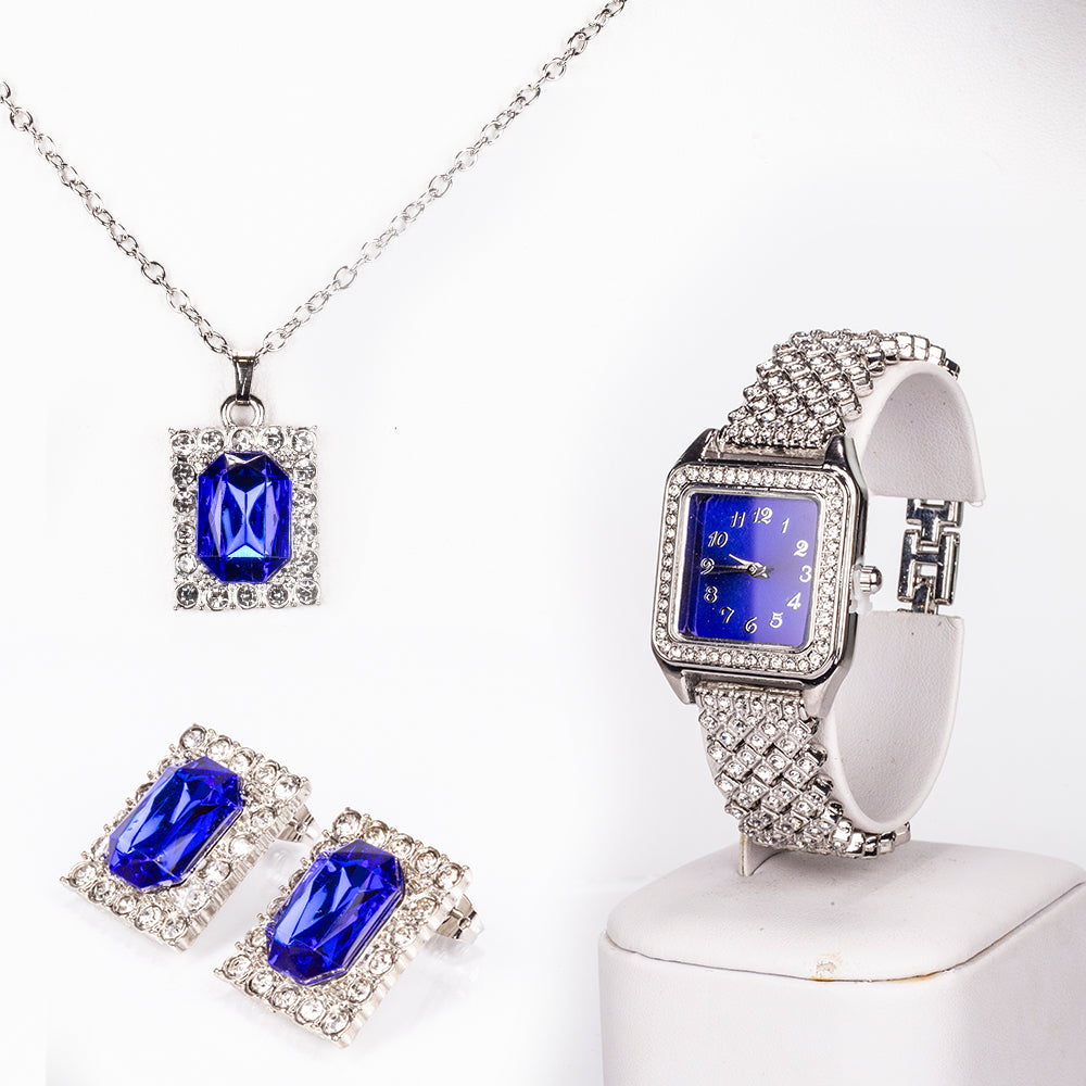 Reloj de Aleación Bañado en Oro con Cristal Emporia® Azul y Cristal Emporia® Blanco ( Collar +Pendientes +Colgante ) 1 