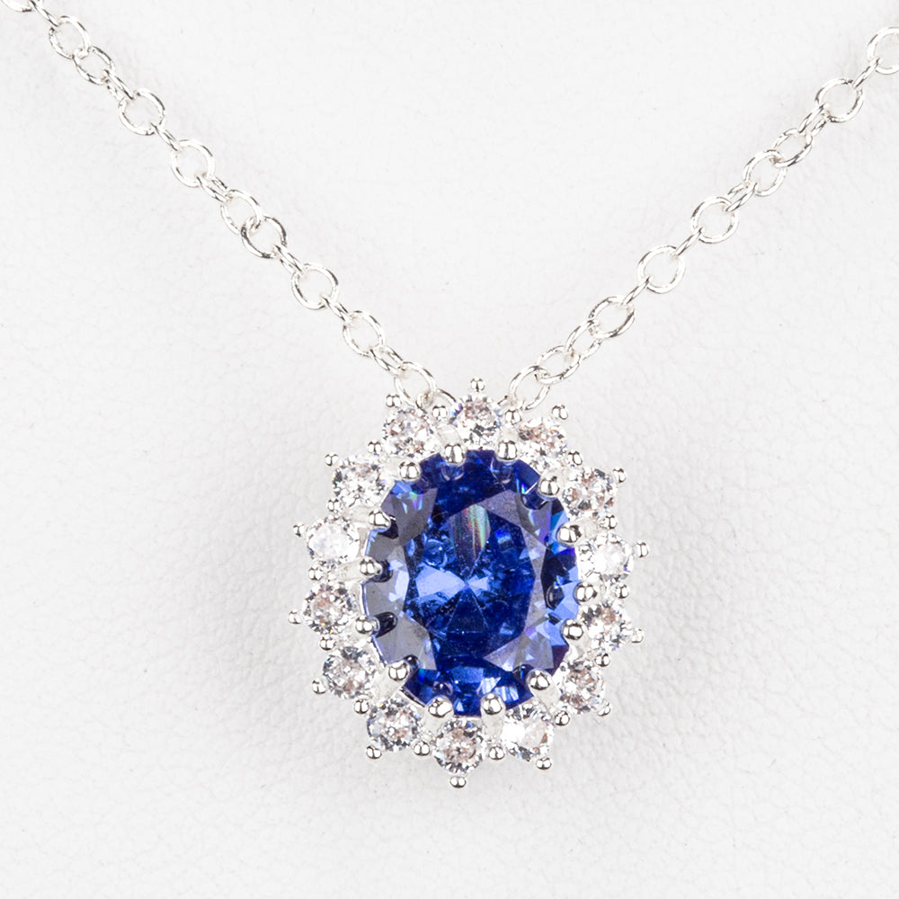 Conjunto de Aleación Bañado en Oro con Cristal Emporia® Azul y Cristal Emporia® Blanco ( Collar +Anillo ) 3 