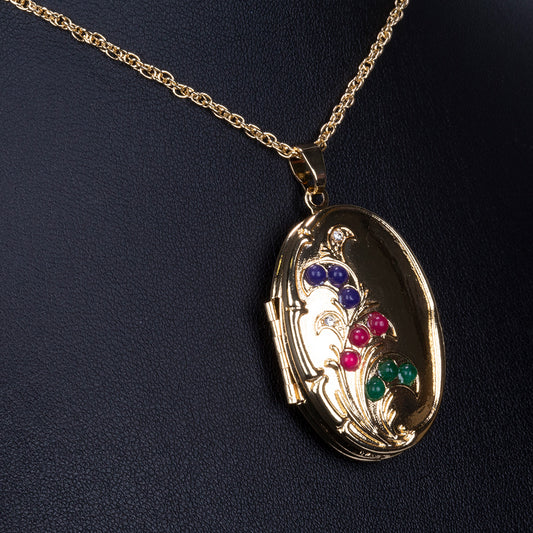 Collar de Aleación Bañado en Oro con Rubí y Zafiro