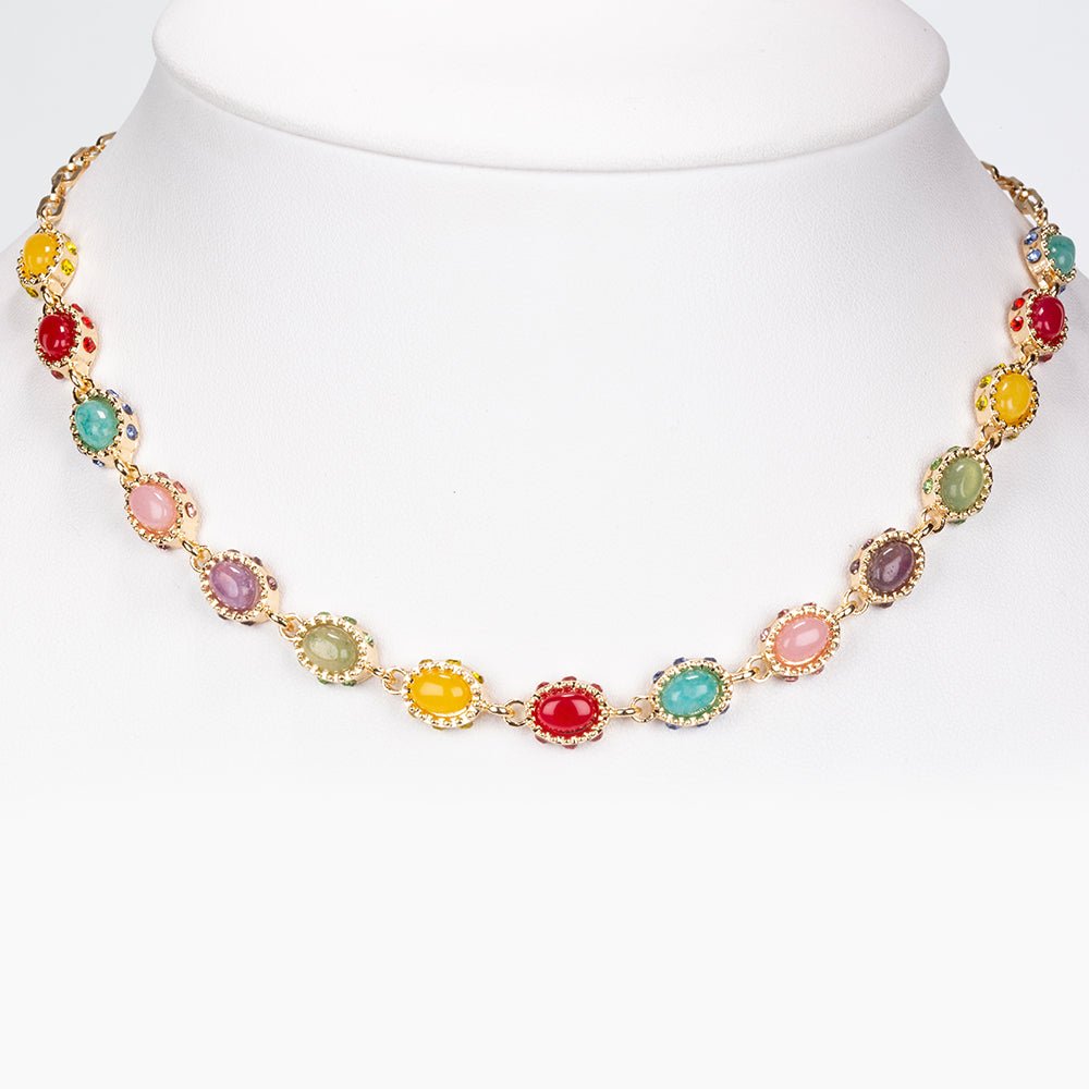 Collar de Aleación Bañado en Oro con Ágata Roja y Amatista 1 