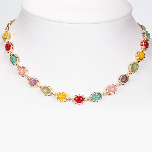 Collar de Aleación Bañado en Oro con Ágata Roja y Amatista