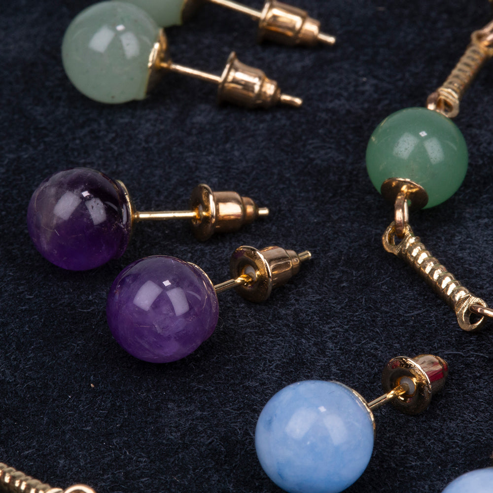 Conjunto de Aleación Bañado en Oro con Amatista y Jade ( Collar +Pendientes +Pulsera ) 7 