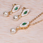 Conjunto de Aleación Bañado en Oro con Esmeralda y Perla de cristal ( Collar +Pendientes +Colgante )