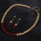 Conjunto de Aleación Bañado en Oro con Ágata Roja ( Collar +Pendientes )