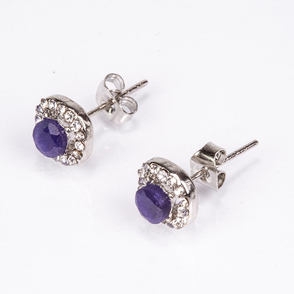 Conjunto de Aleación Bañado en Oro con Zafiro y Cristal Emporia® Blanco ( Collar +Pendientes +Colgante ) 4 