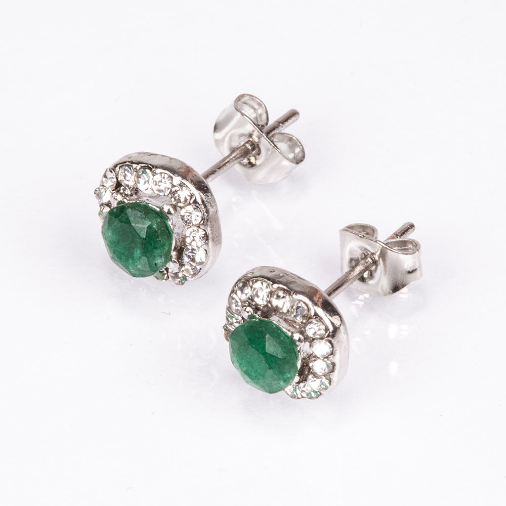 Conjunto de Aleación Bañado en Oro con Esmeralda y Cristal Emporia® Blanco ( Collar +Pendientes +Colgante ) 4 