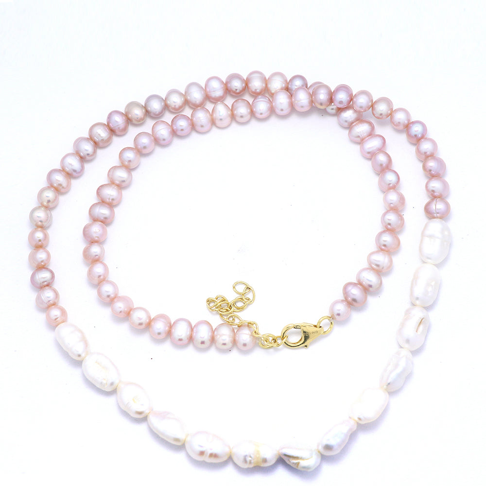 Collar de Plata Bañada en Oro con Perla rosa de agua dulce de San Valentín