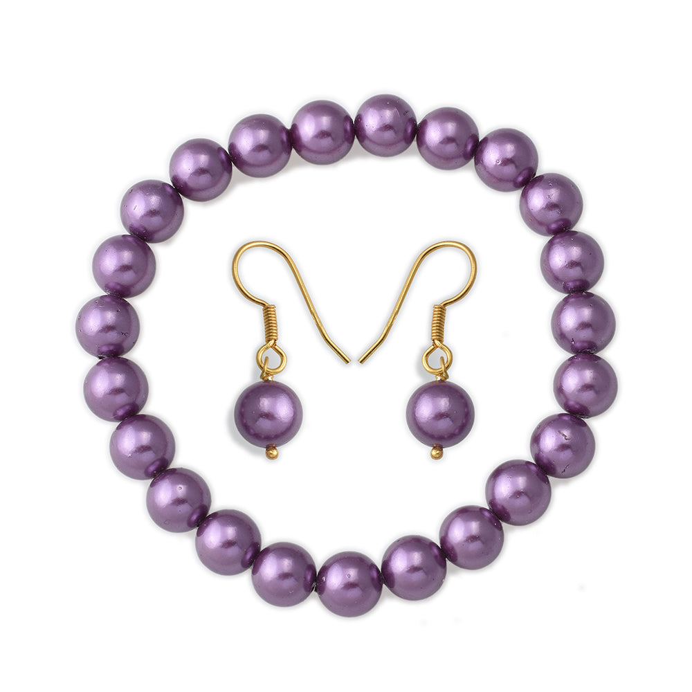 Conjunto de Plata Bañada en Oro con Perla de concha ( Pendientes +Pulsera ) 4 