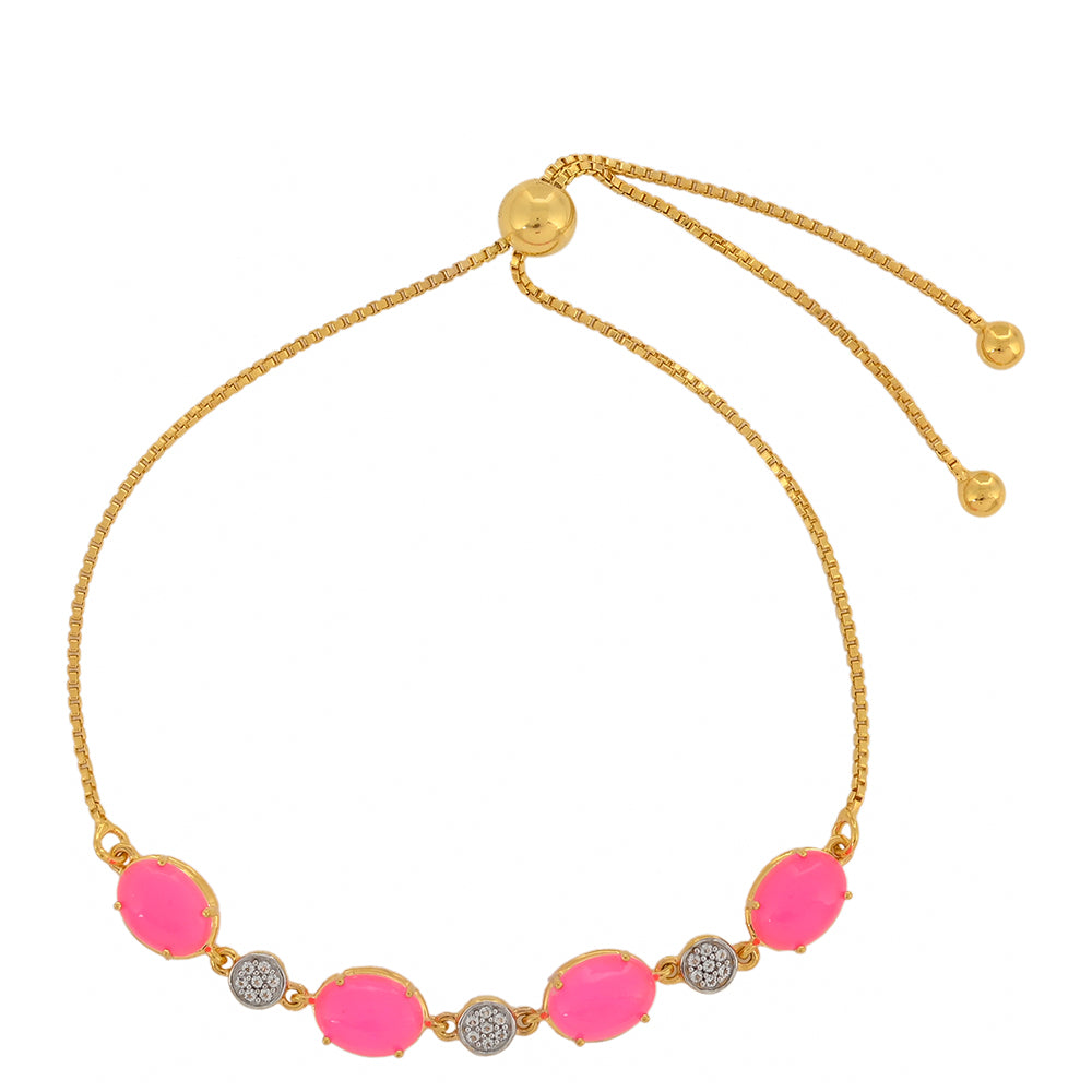 Pulsera de Plata Bañada en Oro con Ópalo Rosa Neón de Etiopía y Topacio Blanco 1 