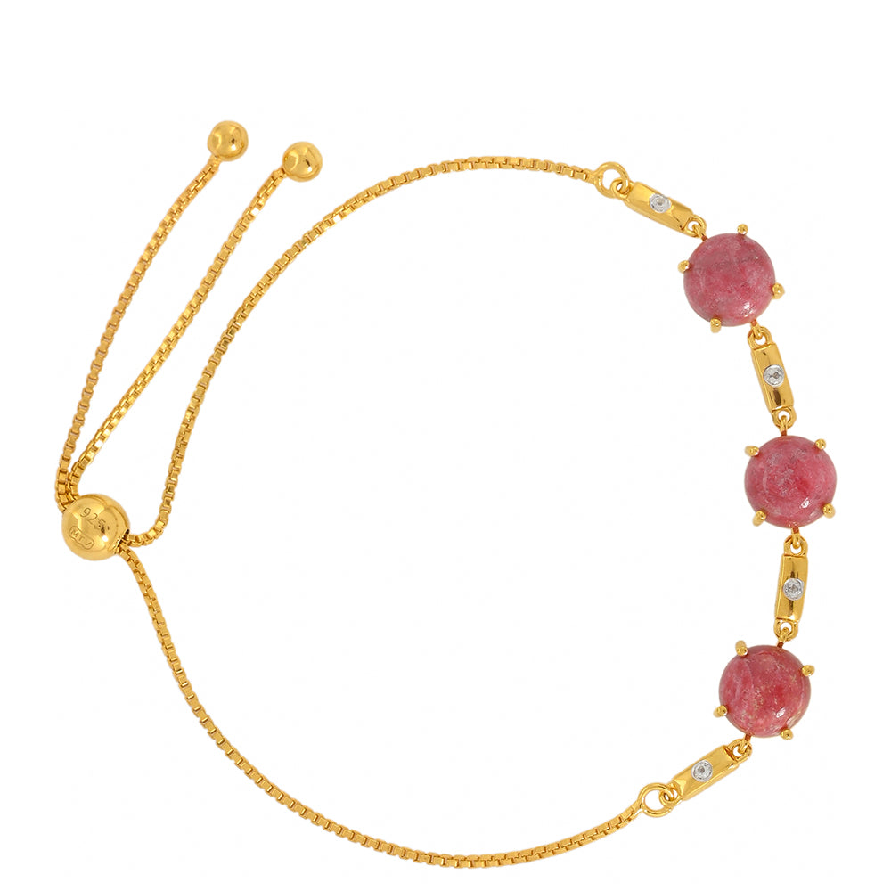 Pulsera de Plata Bañada en Oro con Thulita y Topacio Blanco 2 