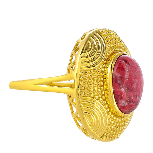 Anillo de Plata Bañada en Oro con Thulita