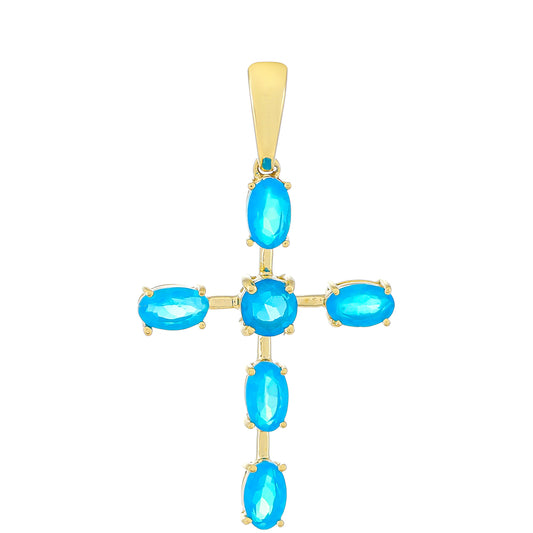 Cruz Colgante de Oro 9K con Ópalo Azul de Etiopía