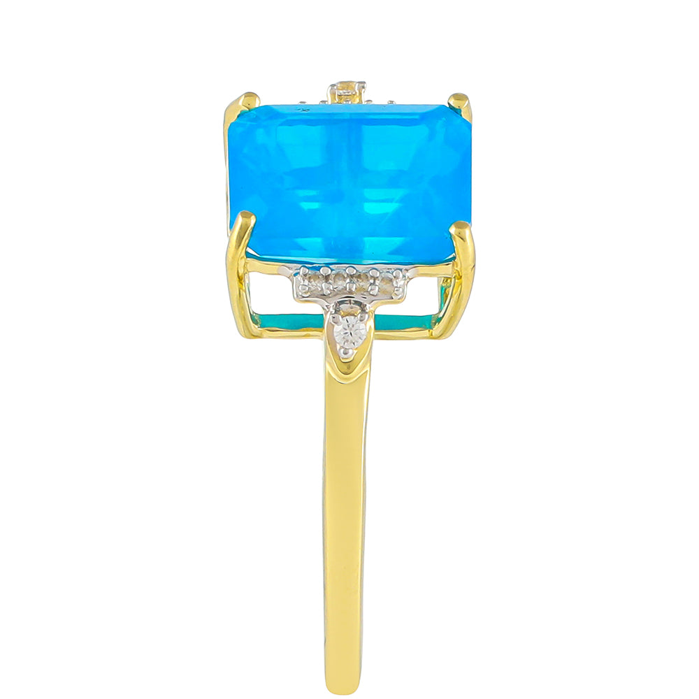 Anillo de Oro 9K con Ópalo Azul de Etiopía y Zircón natural