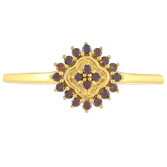 Anillo de Plata Bañada en Oro con Diamante Rojo
