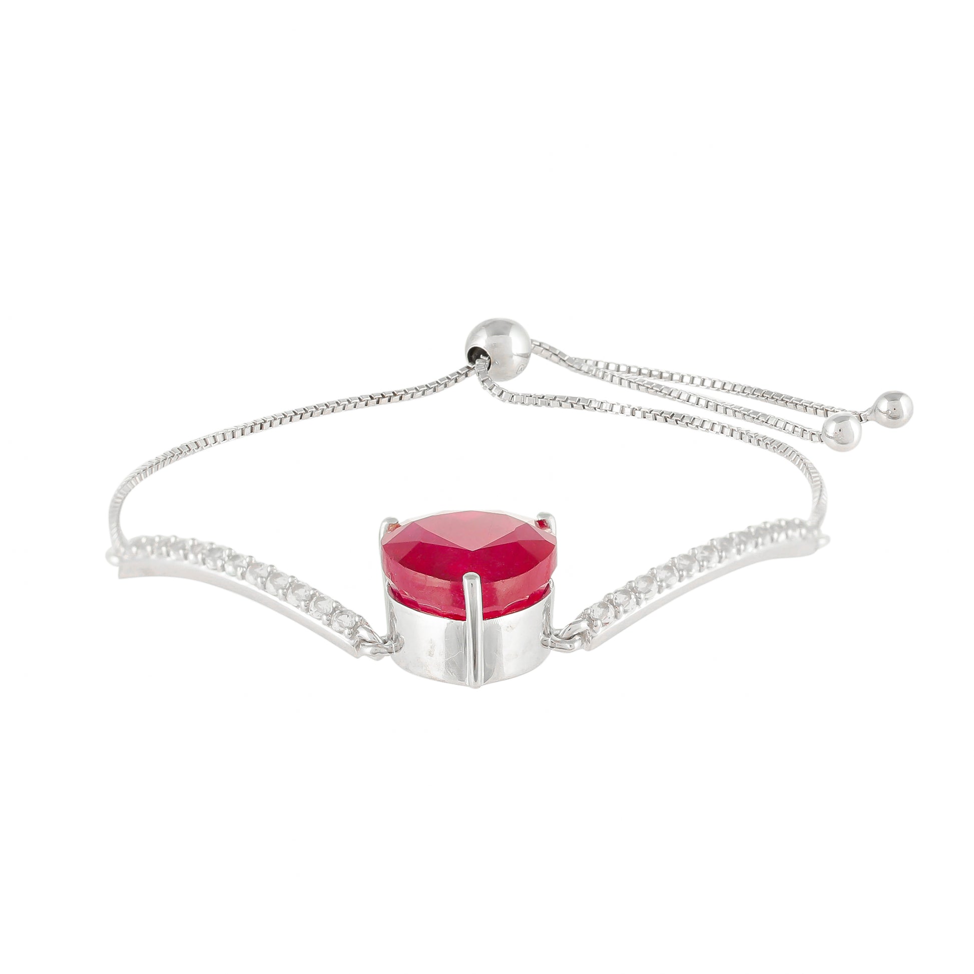 Pulsera de Plata con Rubí de Tailandia y Topacio Blanco 2 