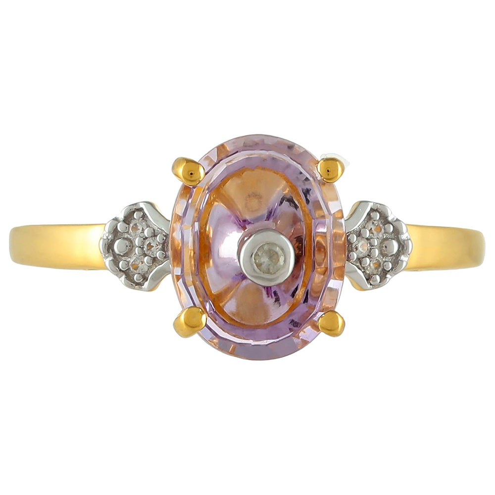 Anillo de Plata Bañada en Oro con Amatista Rosa y Zircón natural 1 