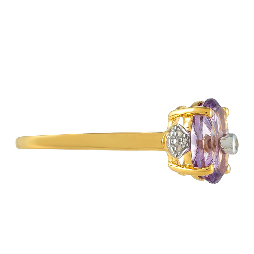 Anillo de Plata Bañada en Oro con Amatista Rosa y Zircón natural 2 