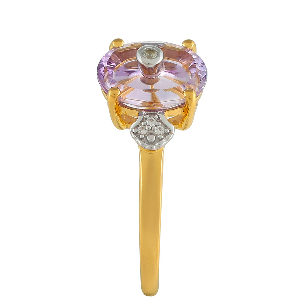 Anillo de Plata Bañada en Oro con Amatista Rosa y Zircón natural 3 